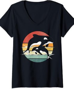 Womens Sea Aquarist Ocean Animal Orca Lover Gift Retro Killer Whale V-Neck T-Shirt