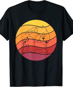 Hand Drawn Kawaii Orca Killer Whale Yin Yang Retro Sunset T-Shirt