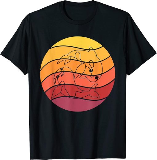 Hand Drawn Kawaii Orca Killer Whale Yin Yang Retro Sunset T-Shirt