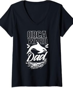 Womens Orcaward Dad Orcas Orca Awkward Humor Father Daddy Papa V-Neck T-Shirt