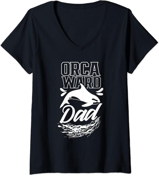 Womens Orcaward Dad Orcas Orca Awkward Humor Father Daddy Papa V-Neck T-Shirt