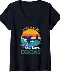 Womens Orca Whale Just A Girl Who Loves Orcas V-Neck T-Shirt