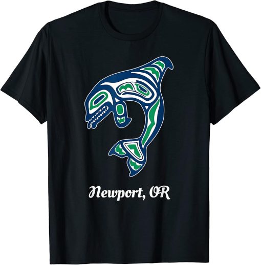 Blue Green Native American Newport OR Orca Killer Whale T-Shirt