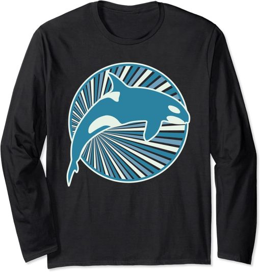 Retro Orca Whale Long Sleeve T-Shirt