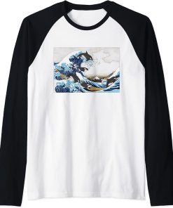 Orca Killer Whale Sea Ocean Japanese The Great Wave Kanagawa Raglan Baseball Tee