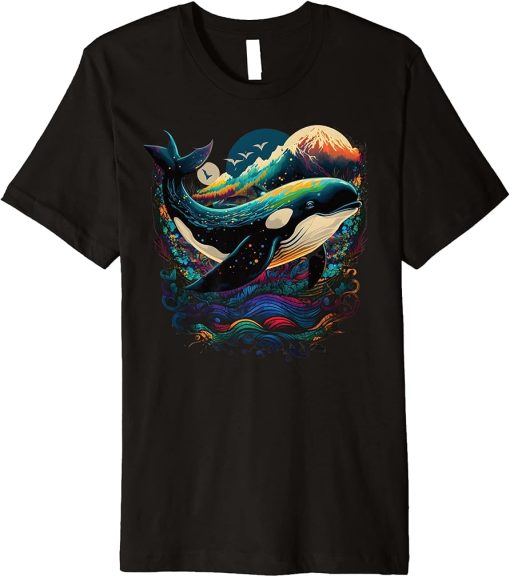 Colourful mystical orca whale watching dolphin pottwhale orca whale Premium T-Shirt